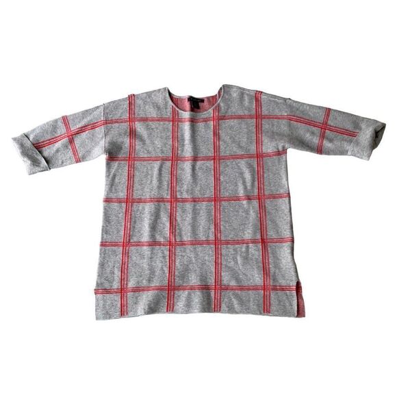 Tahari Windowpane Sweater Grey / Red Women's 1X - Picture 1 of 6